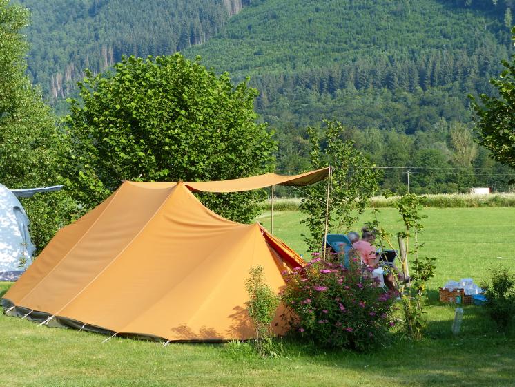 Semi-shaded tent pitch at Azun Nature campsite