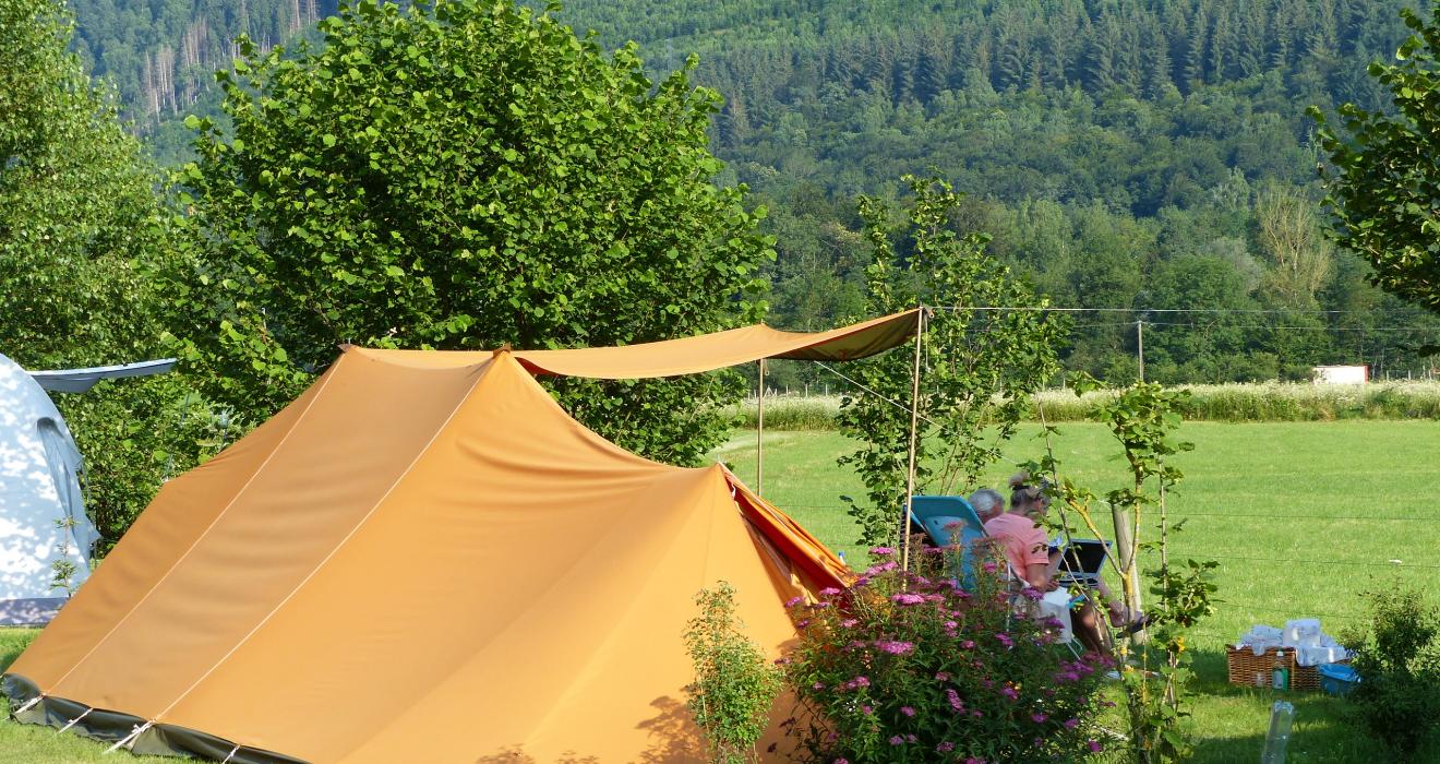 Semi-shaded tent pitch at Azun Nature campsite